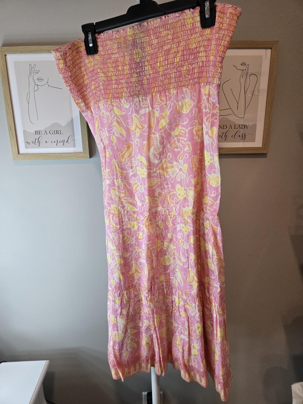 Tibi Pink and Yellow Strapless Sundress